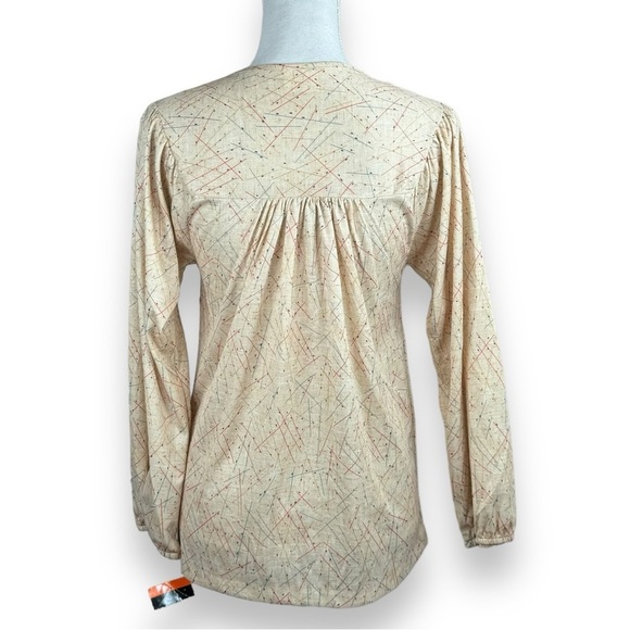 Vintage Dead Stock Pretty Tops Geometric Line Print Cream Blouse Keyhole Neck - Picture 5 of 9